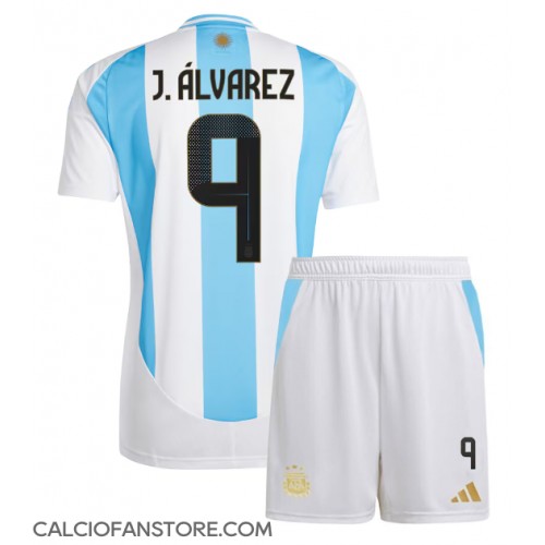 Maglia Calcio Argentina Julian Alvarez #9 Prima Divisa Bambino Copa America 2024 Manica Corta (+ pantaloncini)